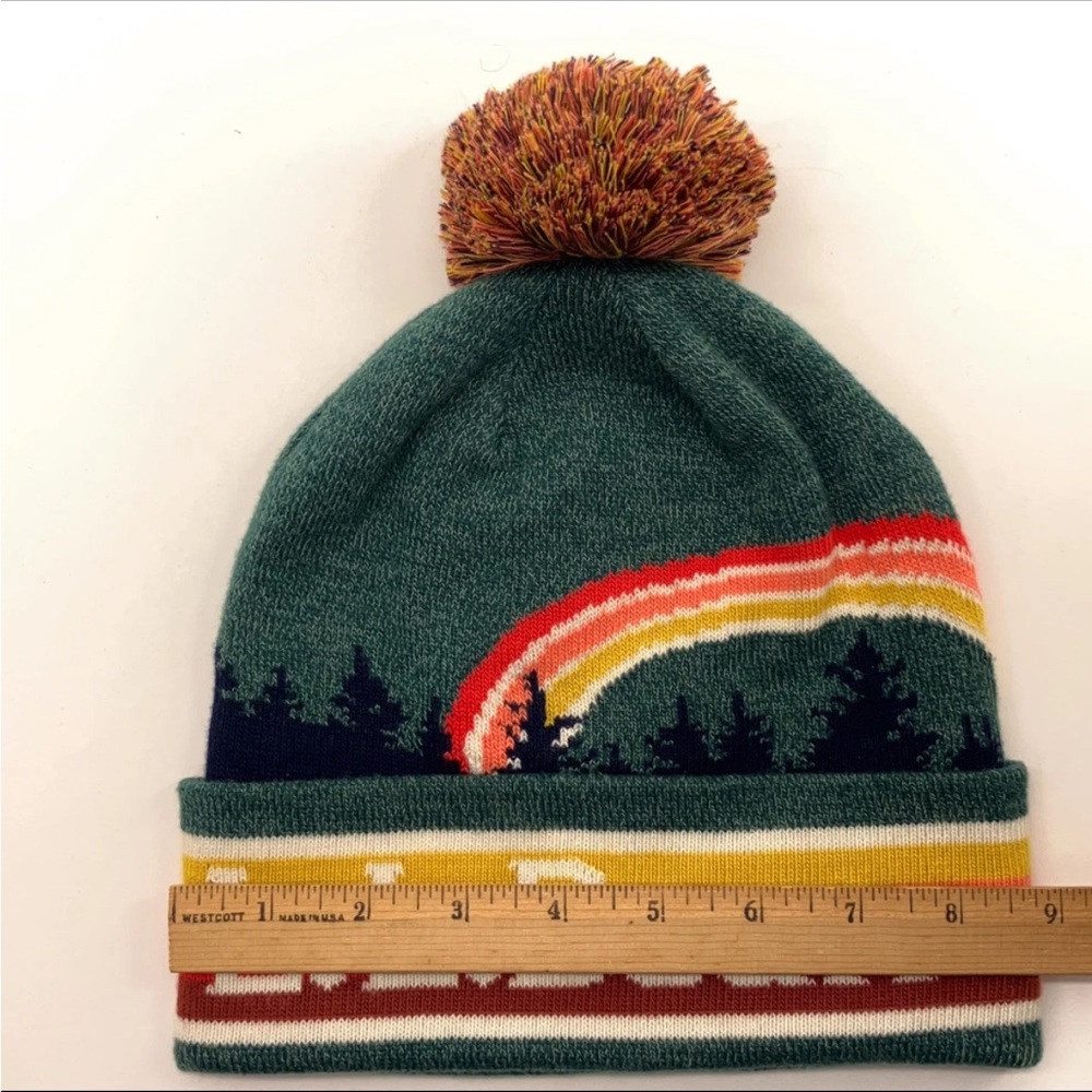 L.L. Bean NWT Scenic Knit Beanie Pom Hat Trees Rainbow Stripe - Picture 6 of 6